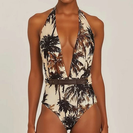 Flaxmaker Ruched Halter Swimsuit One Piece