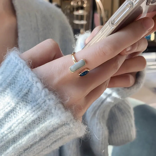 Lunara Bold – Elegant Gold-Plated Dual-Stone Statement Ring for Women