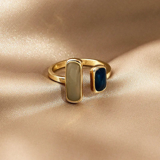 Lunara Bold – Elegant Gold-Plated Dual-Stone Statement Ring for Women